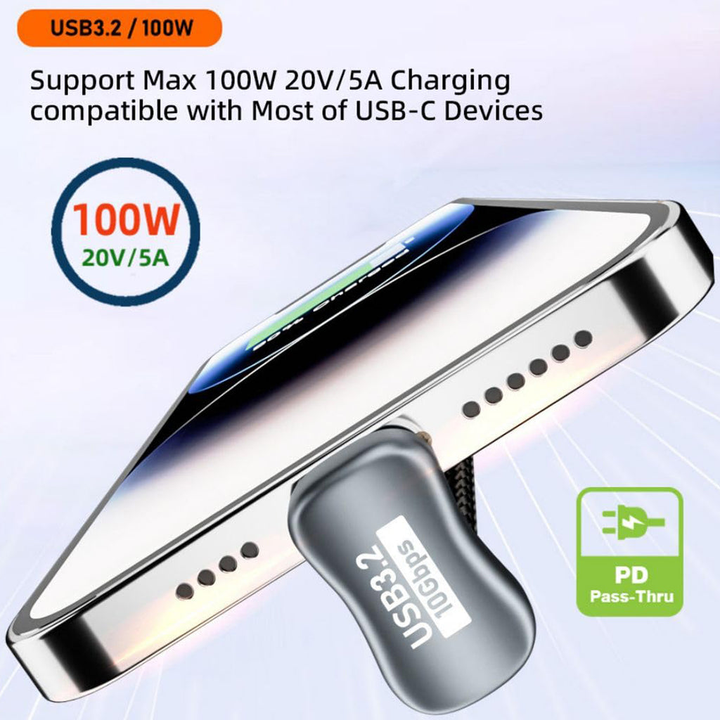 USB C to USB C Cable USB 3.2 10Gbps 100W U Shape Back Angled Male to Male for Monitor Charging Data