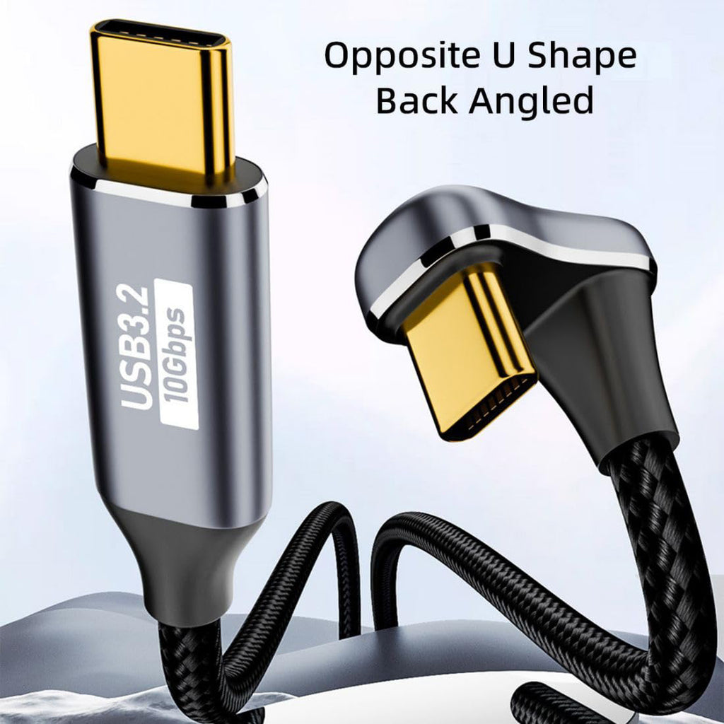 USB C to USB C Cable USB 3.2 10Gbps 100W U Shape Back Angled Male to Male for Monitor Charging Data