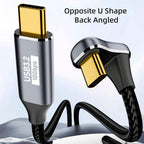 USB C to USB C Cable USB 3.2 10Gbps 100W U Shape Back Angled Male to Male for Monitor Charging Data