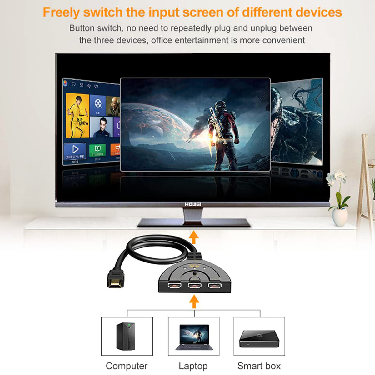 3 Port HDMI Switch 3 in 1 Out Manual 4K 30Hz HDMI Selector with Pigtail Cable for PS5 PS4 PS3 Switch 2 Fire TV Stick