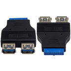 USB 3.0 20 Pin Header Female to Dual USB A Female Motherboard Adapter Internal Splitter Converter for PC Front Panel Black Blue