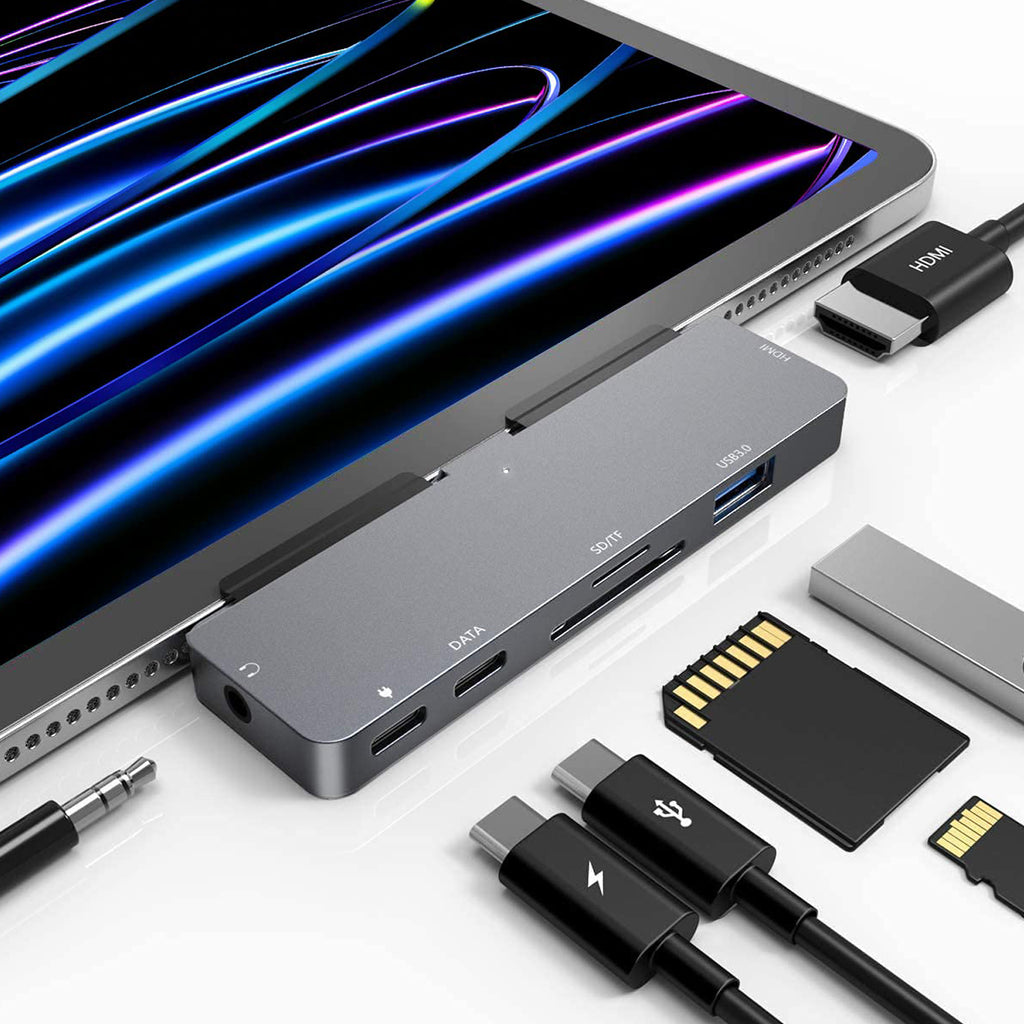 USB C Hub 7 in 1 Adapter with 4K HDMI USB 3.0 SD microSD Card Reader 3.5mm Audio USB C Data PD Charging for iPad Pro Air mini