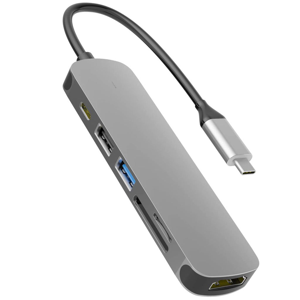 6-in-1 USB C Hub Multiport Adapter with 4K HDMI 100W PD USB 3.0 SD TF Card Reader Dongle for MacBook Pro Air iPad Pro Dell XPS HP Surface ThinkPad PC