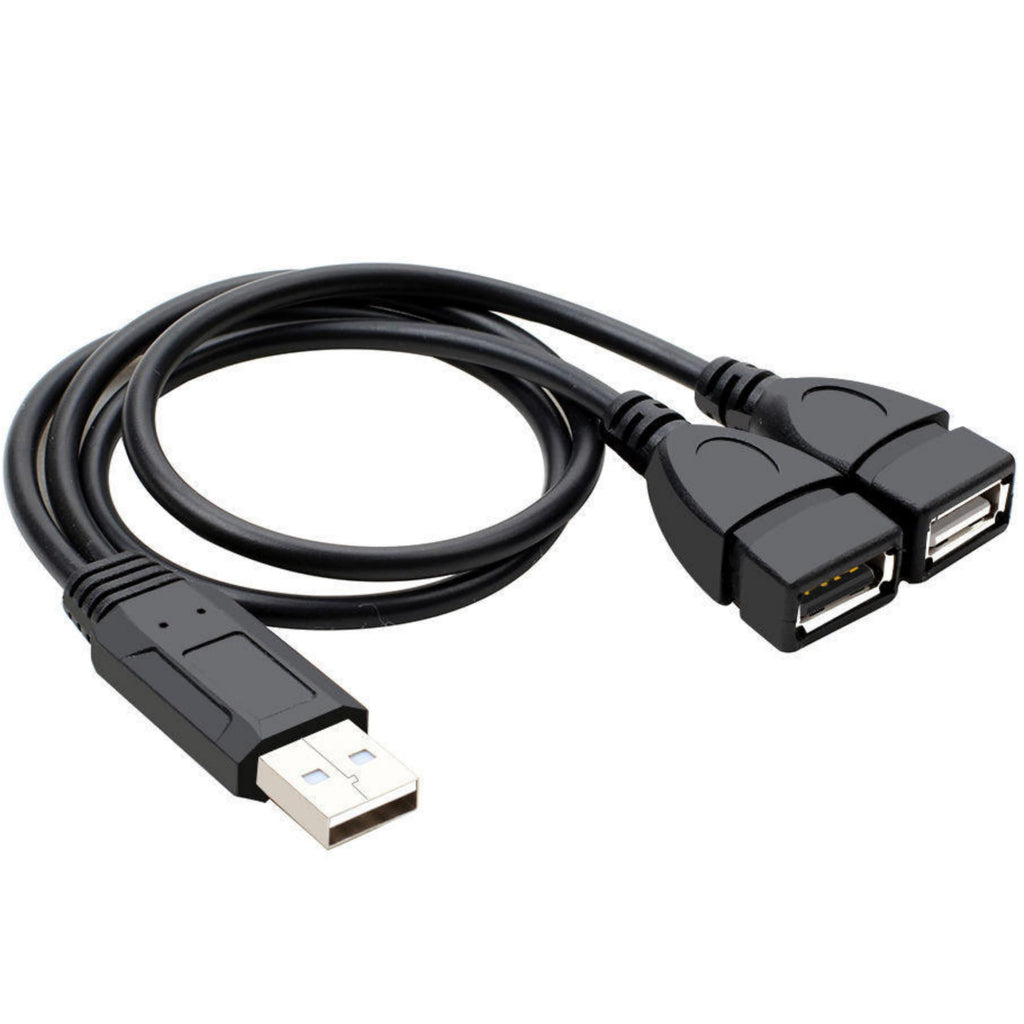 USB 2.0 A Male to 2 Female Y Splitter Cable Dual Charging One Data Port 15cm 30cm