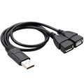 USB 2.0 A Male to 2 Female Y Splitter Cable Dual Charging One Data Port 15cm 30cm
