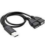 USB 2.0 A Male to 2 Female Y Splitter Cable Dual Charging One Data Port 15cm 30cm