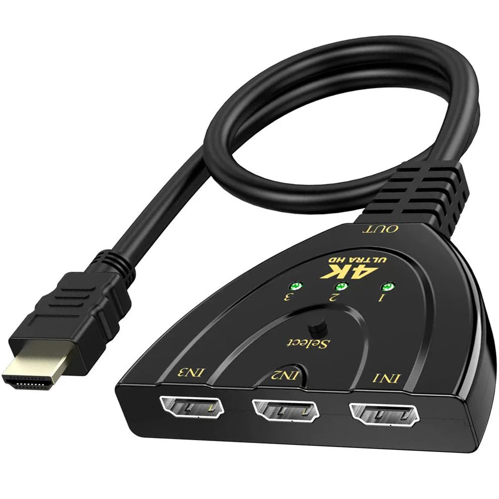 3 Port HDMI Switch 3 in 1 Out Manual 4K 30Hz HDMI Selector with Pigtail Cable for PS5 PS4 PS3 Switch 2 Fire TV Stick