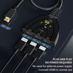 3 Port HDMI Switch 3 in 1 Out Manual 4K 30Hz HDMI Selector with Pigtail Cable for PS5 PS4 PS3 Switch 2 Fire TV Stick