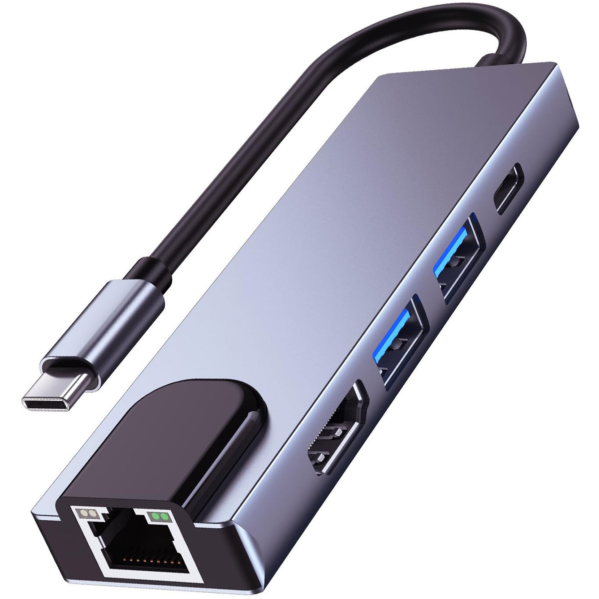 5 in 1 USB C Hub 4K HDMI 100Mbps Ethernet 100W PD USB 3.0 USB 2.0 Multiport Adapter for MacBook Pro Air iPad Pro iPhone 16 15 Dell XPS