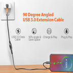 USB 3.0 Extension Cable Male to Female 90 Degree Up Down Angle 23cm 5Gbps SuperSpeed for PC Laptop Hard Drive Keyboard Mouse USB Hub