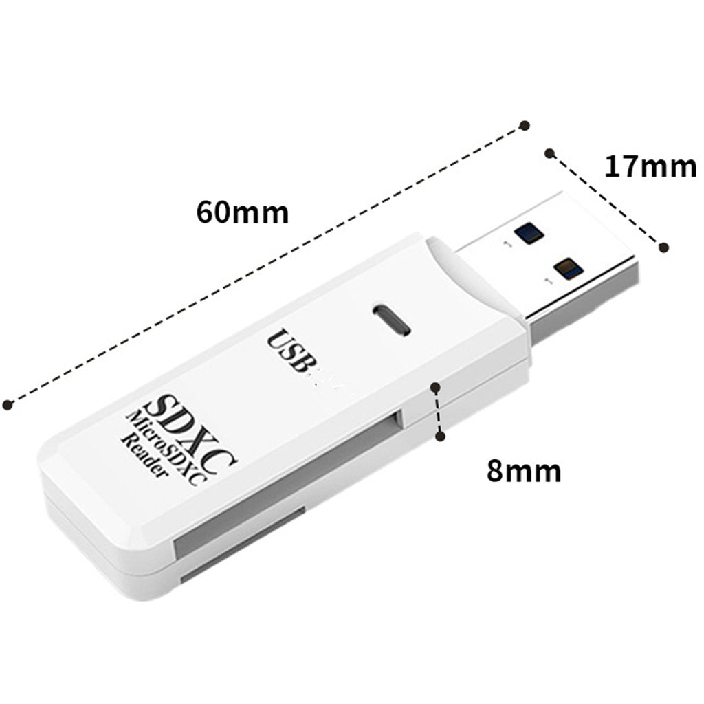 USB SD Card Reader 2 in 1 Dual Slot Flash Memory Adapter Micro SD TF SDHC SDXC USB 2.0 for PC Laptop Desktop Camera Dash Cam Trail Camera