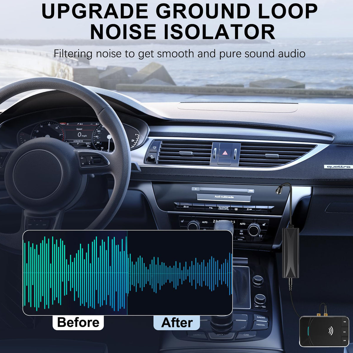 Ground Loop Noise Isolator 3.5mm AUX Audio Filter Buzz Hum Eliminator with 3.5mm Cable for Car Audio System Home Stereo Bluetooth Receiver Speaker PC