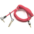 Coiled Replacement Audio Cable for Beats Pro Detox Solo HD Studio 3.5mm Right Angle to Straight Aux Cord with 6.35mm 6.5mm Adapter 1.8m Spring Wire