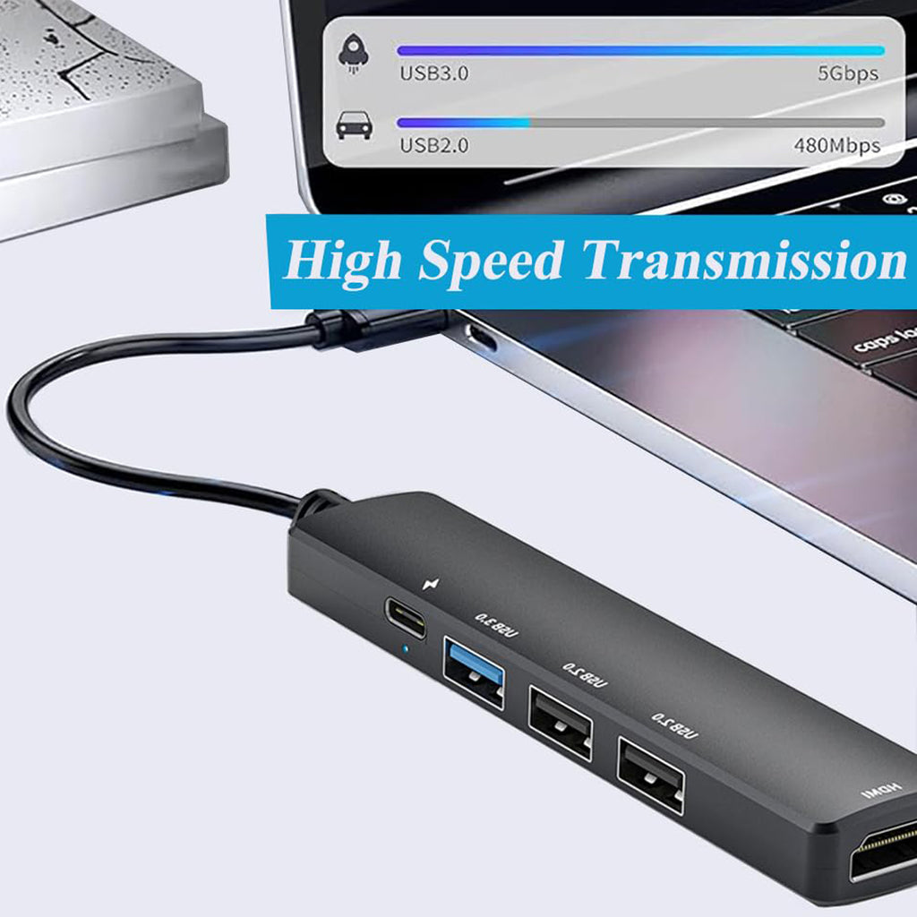 5 in 1 USB C Hub with 4K HDMI 100W PD Fast Charging USB 3.0 Dual USB 2.0 Multiport Type C Adapter for MacBook Pro Air M1 M2 iPad Pro XPS Surface Laptop