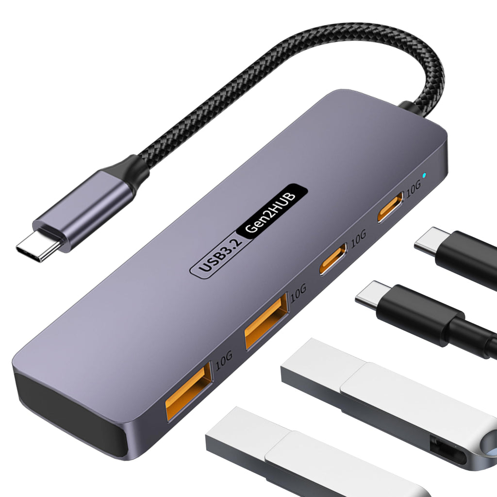4 Port USB C Hub 10Gbps USB 3.2 Gen2 Splitter with 2 USB C and 2 USB A Data Ports Aluminum Adapter for MacBook Pro Air M2 M1 iPad Pro Surface Galaxy Laptop