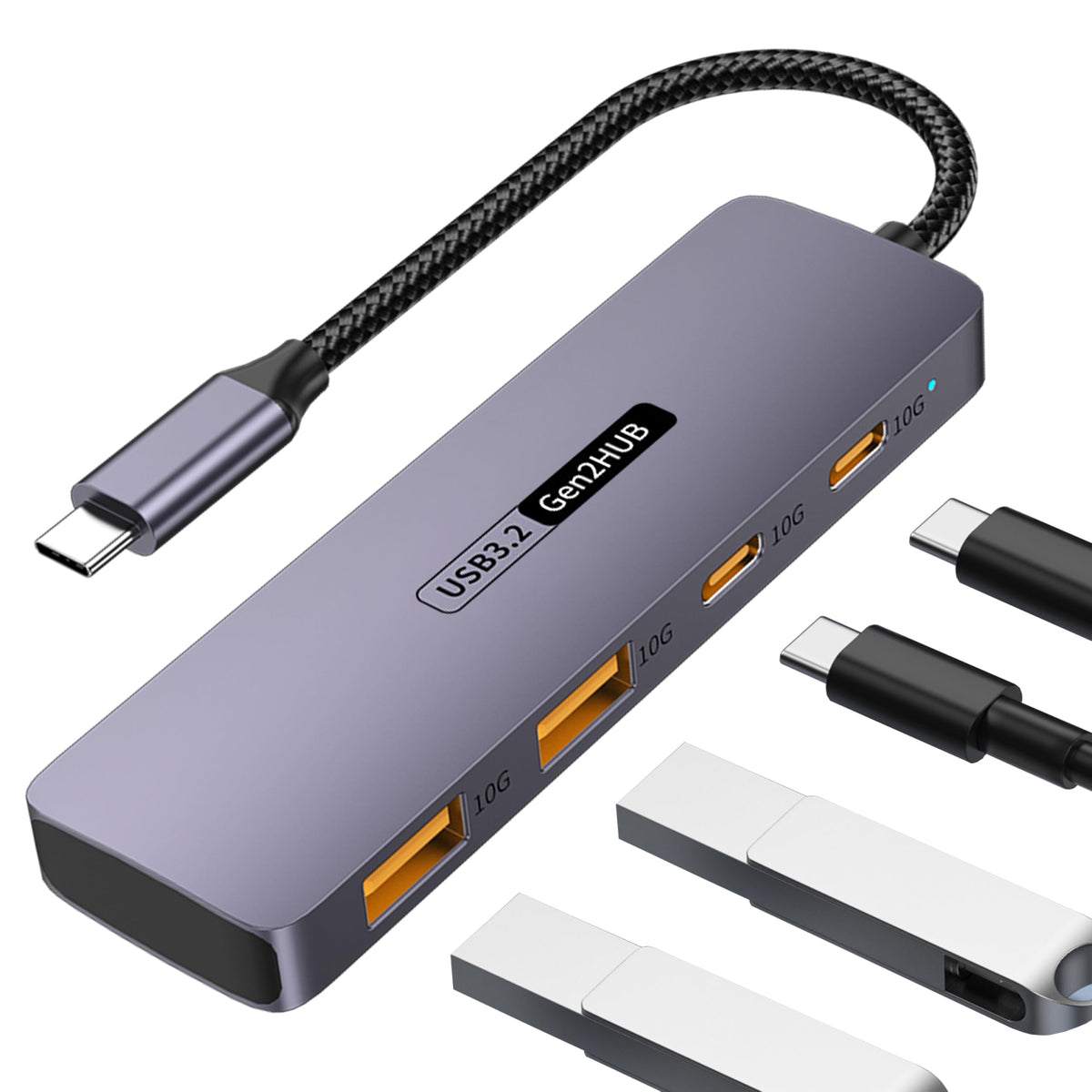 4 Port USB C Hub 10Gbps USB 3.2 Gen2 Splitter with 2 USB C and 2 USB A Data Ports Aluminum Adapter for MacBook Pro Air M2 M1 iPad Pro Surface Galaxy Laptop