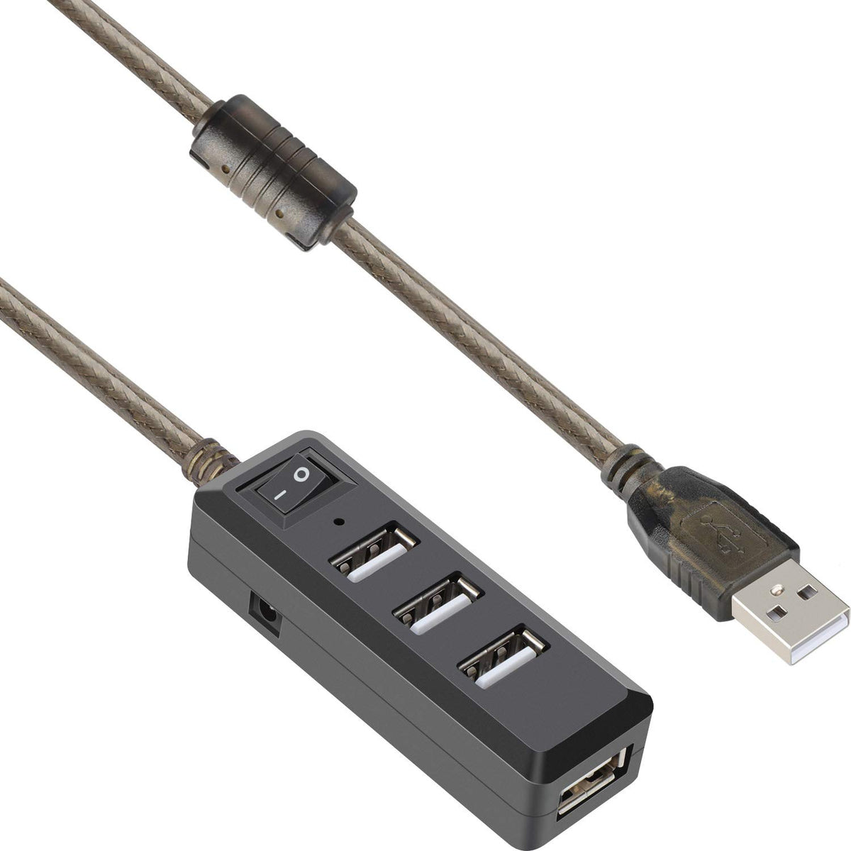 Active USB 2.0 Extension Cable with 4 Port USB Hub Power Switch Long USB Repeater Cord with DC 5V Jack for PC Laptop Printer Webcam Mouse Flash Drive