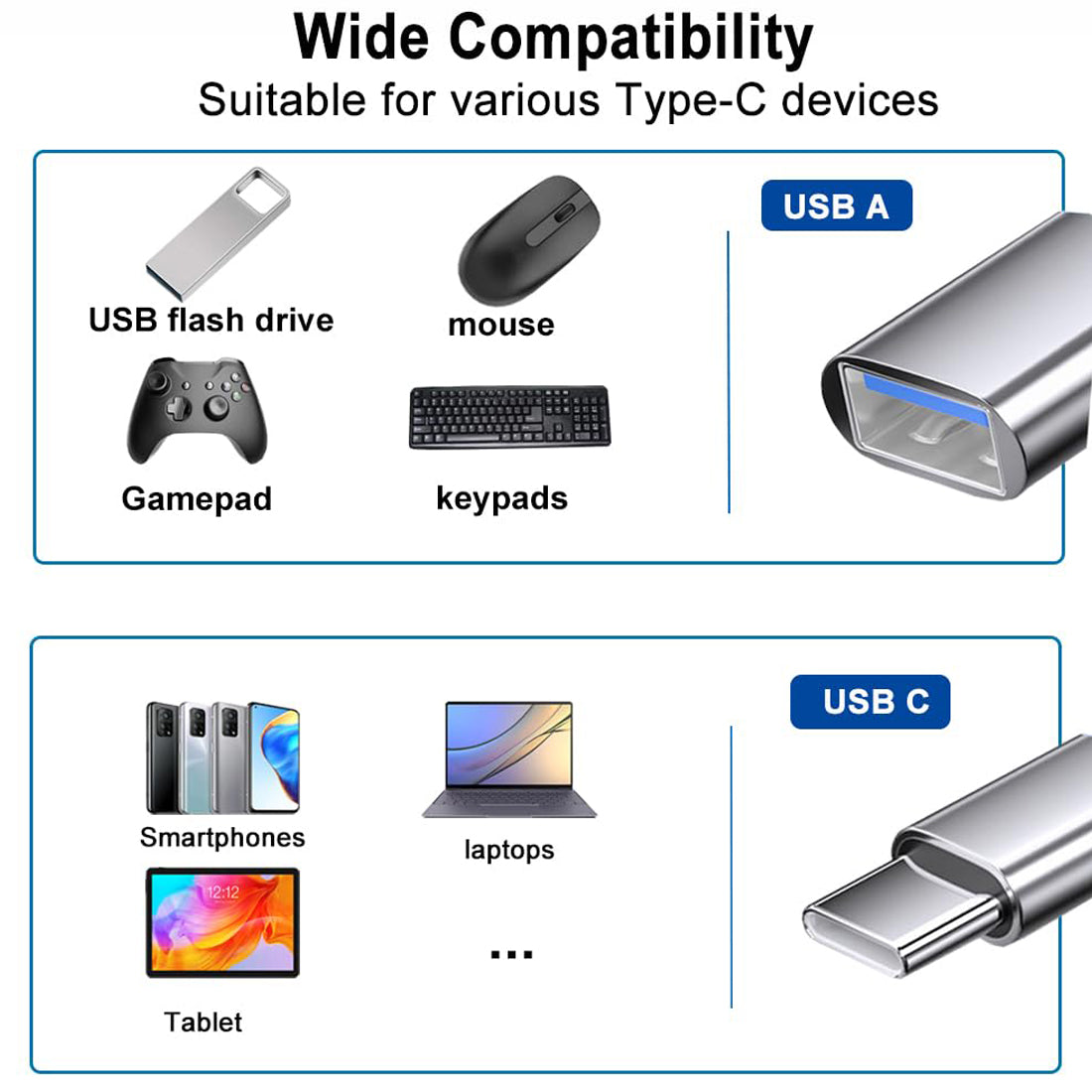 USB C to USB Adapter Aluminum Braided Type C Male to USB Female OTG Cable for iPhone 16 15 MacBook Samsung Galaxy Android Connect USB Drive Mouse Keyboard