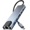 6 in 1 USB C Hub 4K HDMI 100Mbps Ethernet 100W PD Multiport Adapter Type C Dongle with USB 3.0 USB C Data for MacBook Pro Air iPad Pro Dell XPS Laptop