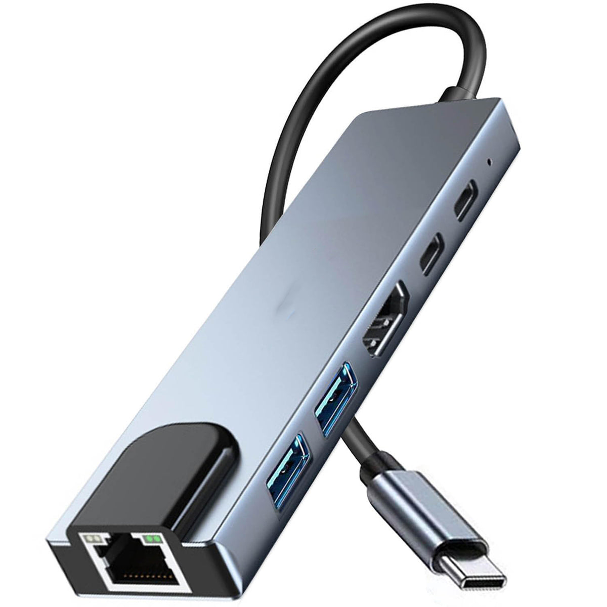 6 in 1 USB C Hub 4K HDMI 100Mbps Ethernet 100W PD Multiport Adapter Type C Dongle with USB 3.0 USB C Data for MacBook Pro Air iPad Pro Dell XPS Laptop