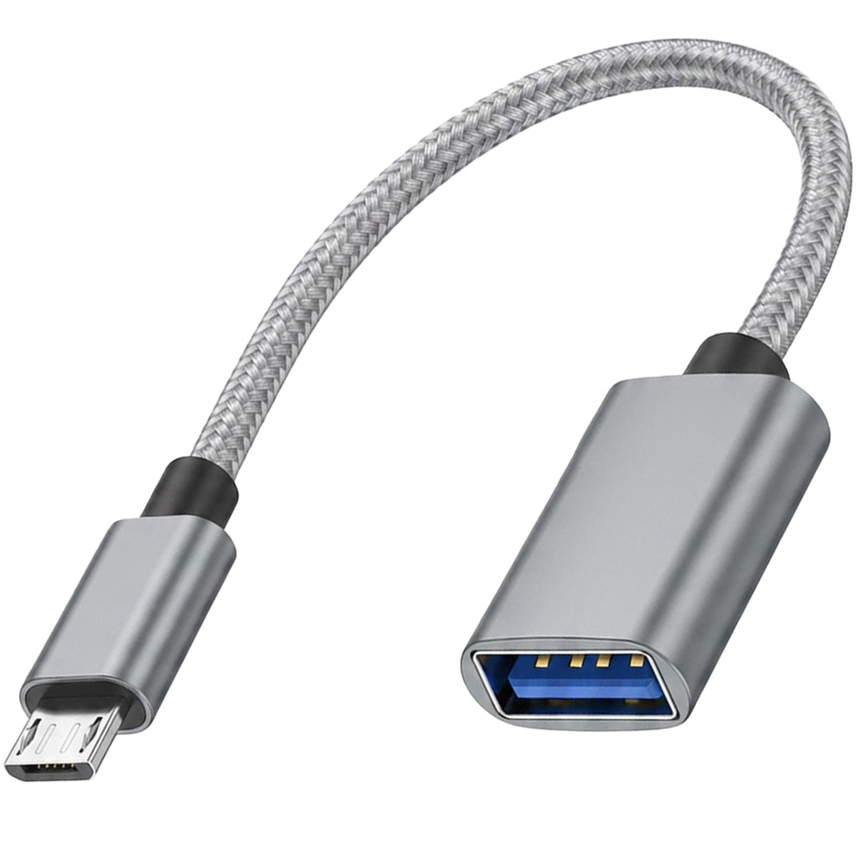 Micro USB 2.0 Male to USB A Female OTG Adapter Cable 21cm Nylon Braided for Flash Drive Mouse Keyboard