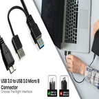 USB 3.0 Y Cable Dual USB A Male to Micro B Cord Extra Power Boost 5Gbps Data Lead for External Hard Drive HDD Enclosure Wii U Blu Ray WD Seagate Toshiba