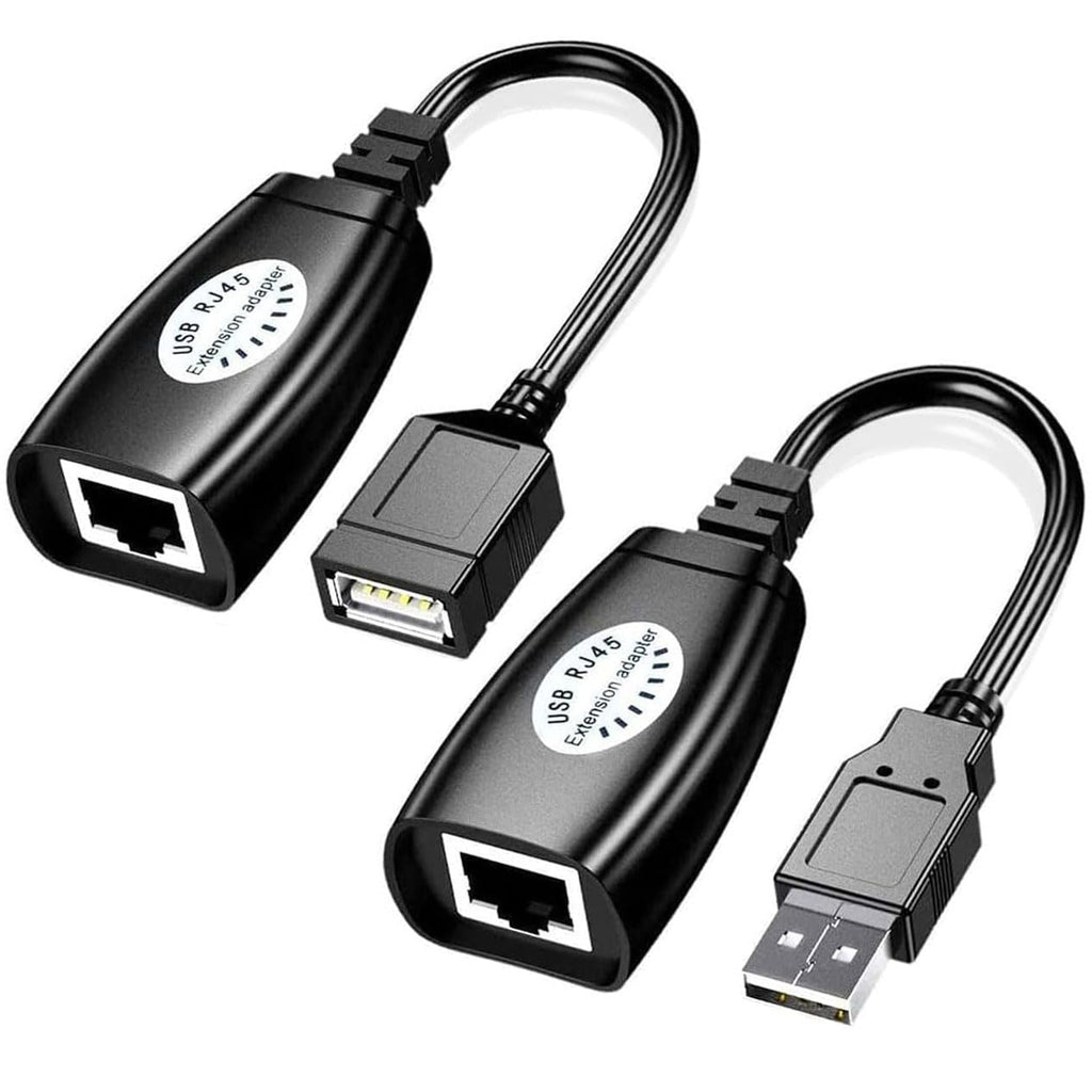 USB 2.0 Extender Over RJ45 Cat5 Cat5e Cat6 Cable Extension Adapter Set Up to 50m 164ft for PC Laptop Printer Mouse Keyboard Webcam