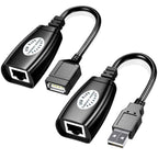 USB 2.0 Extender Over RJ45 Cat5 Cat5e Cat6 Cable Extension Adapter Set Up to 50m 164ft for PC Laptop Printer Mouse Keyboard Webcam