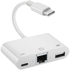 USB C to RJ45 Ethernet Adapter 100Mbps Wired LAN Network Adapter with USB A Port Type C Charging Port Plug and Play for Type C Smartphone iPhone