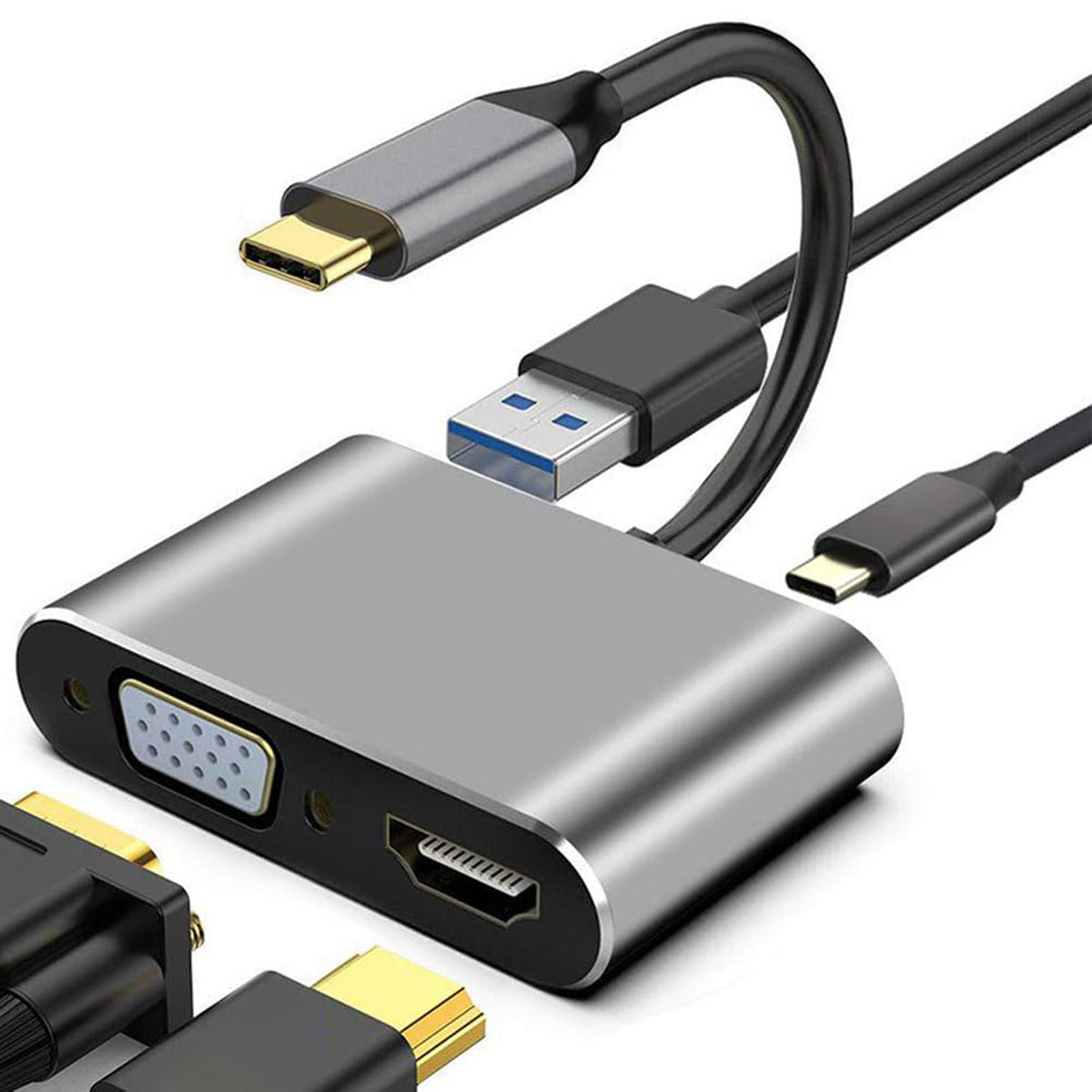 4 in 1 USB C to HDMI VGA Adapter 4K 30Hz 1080P Dual Display Hub with 100W PD Charging USB 3.0 for MacBook Pro Air iPad Surface Dell XPS Switch Steam Deck