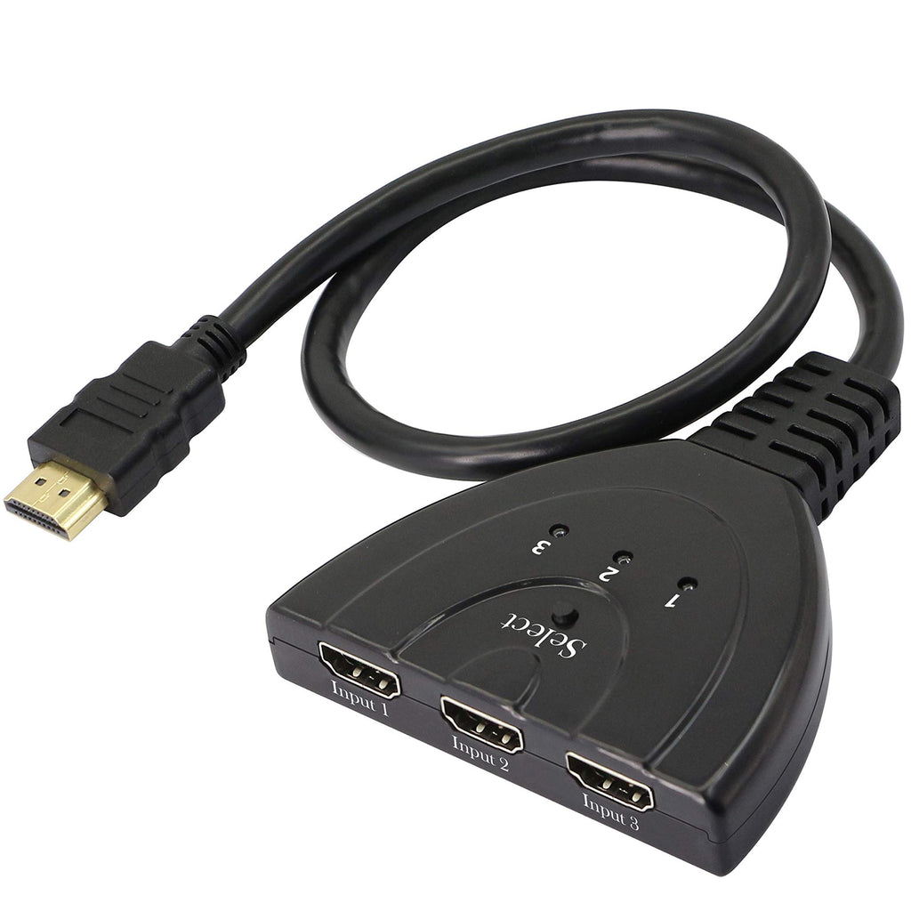 3 Port HDMI Switch 3 in 1 Out Manual HDMI Selector with Pigtail Cable 1080P 3D for PS4 PS3 Xbox One Roku 4 TV Box