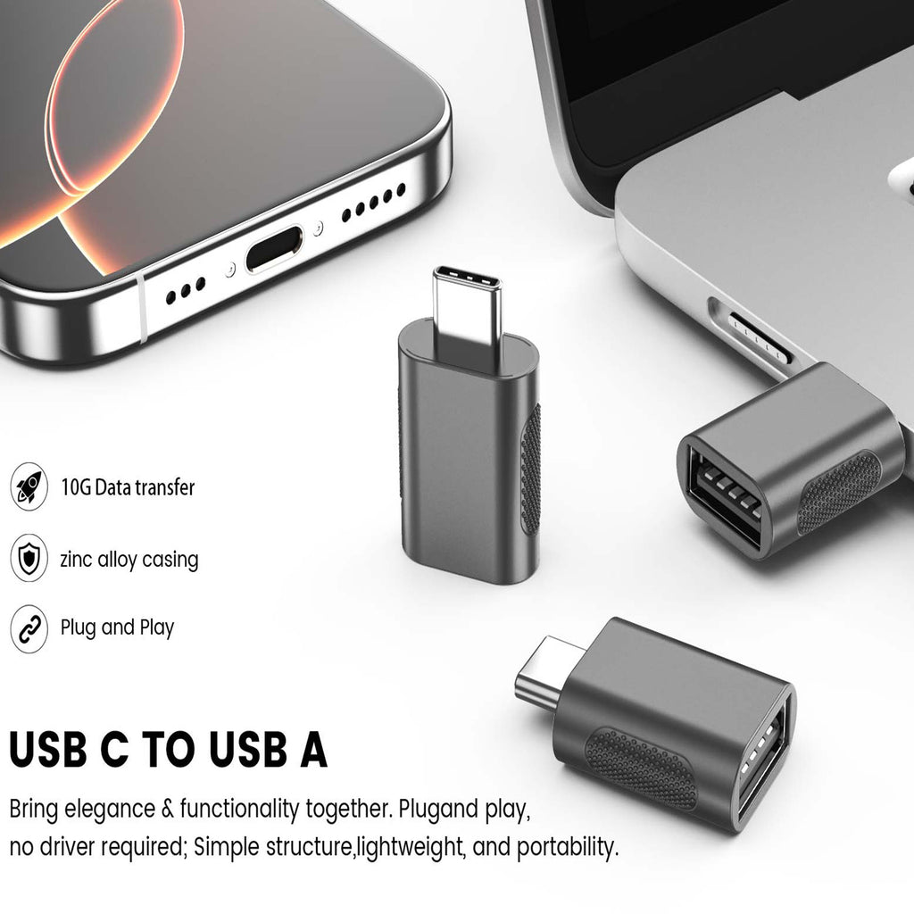 USB C to USB 3.2 Adapter 10Gbps Type C Male to USB A Female OTG Converter Thunderbolt 4 3 Zinc Alloy for MacBook Pro Air iPad iPhone 16 15 Galaxy Flash Drive