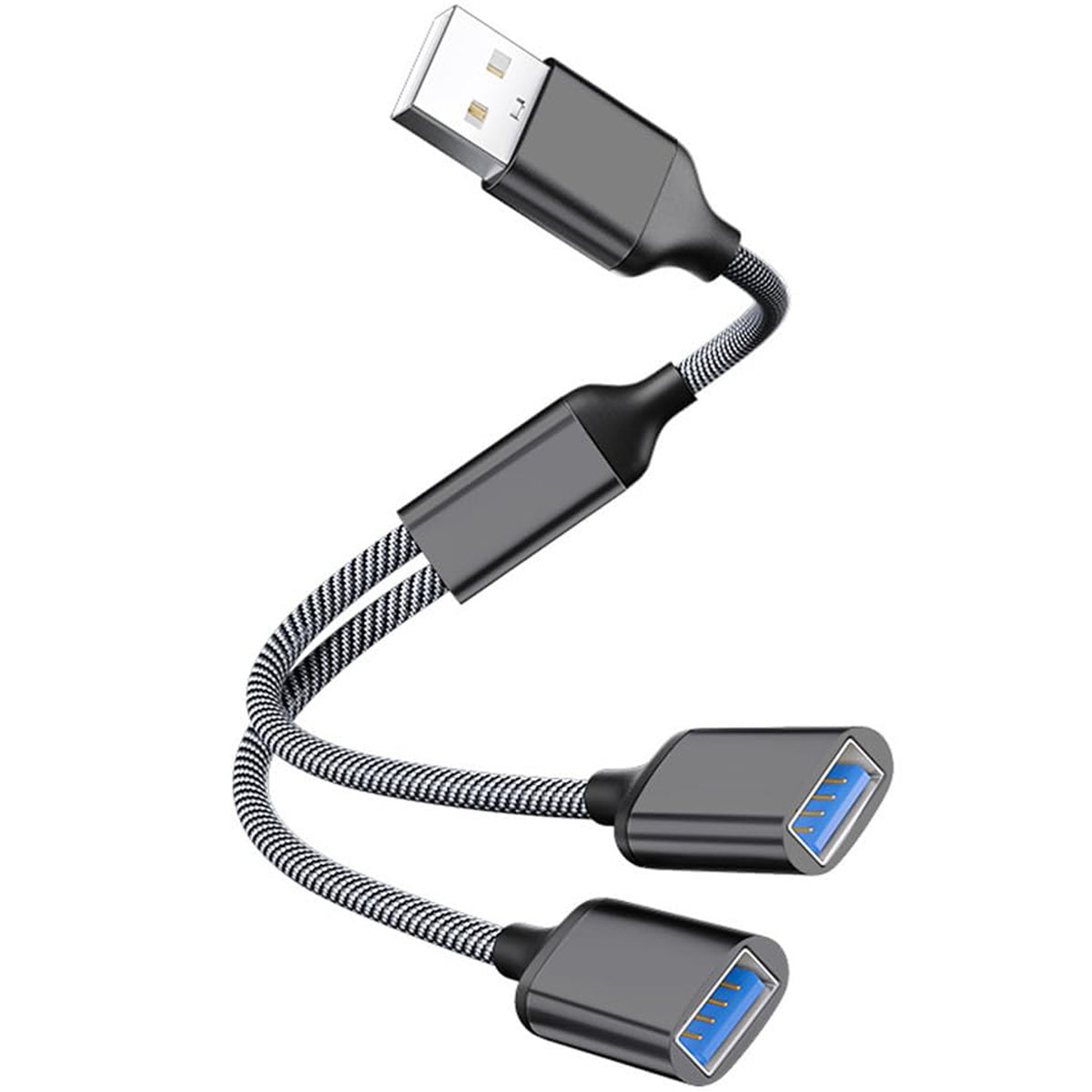 USB to Dual USB Splitter Cable USB A Male to 2 USB Female Y Cord 2 Port Hub Adapter Data Sync Dual Charging Extender for Laptop PC Car Flash Drive