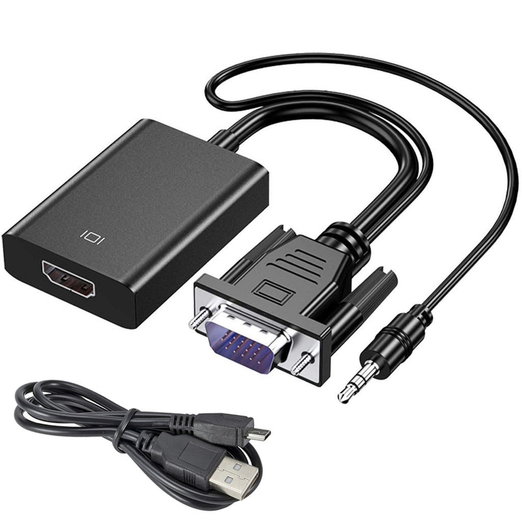 1080P VGA to HDMI Adapter Converter with 3.5mm Audio and USB Power Cable VGA Male to HDMI Female for PC Laptop Desktop to HDTV Monitor Projector