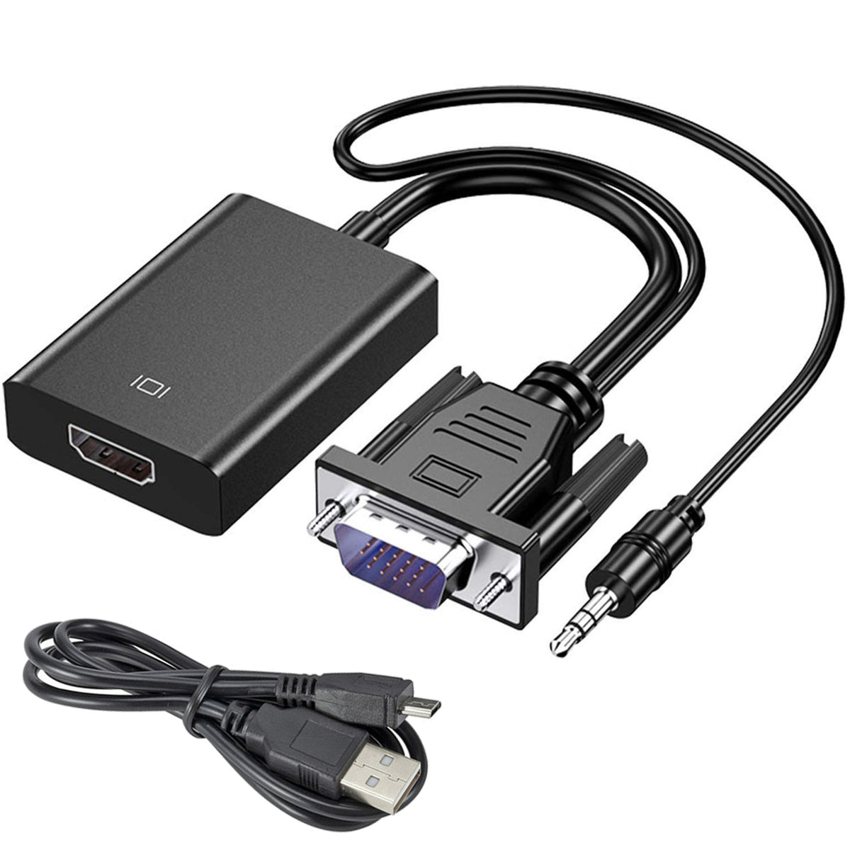 1080P VGA to HDMI Adapter Converter with 3.5mm Audio and USB Power Cable VGA Male to HDMI Female for PC Laptop Desktop to HDTV Monitor Projector