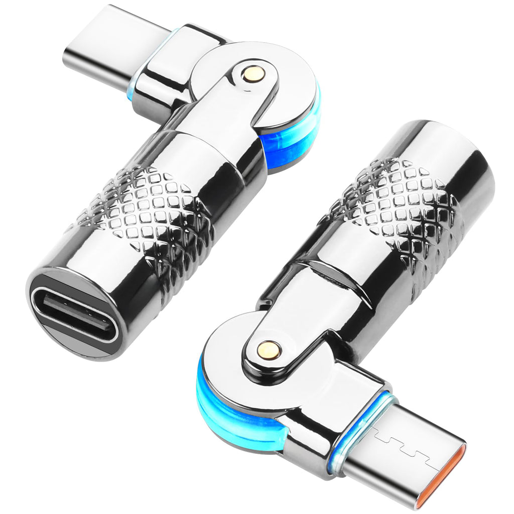 USB C Male to Female 180 Degree Rotating U Shape Adapter 60W PD 20V 3A USB 2.0 480Mbps Zinc Alloy LED Connector for Laptop Phone Tablet