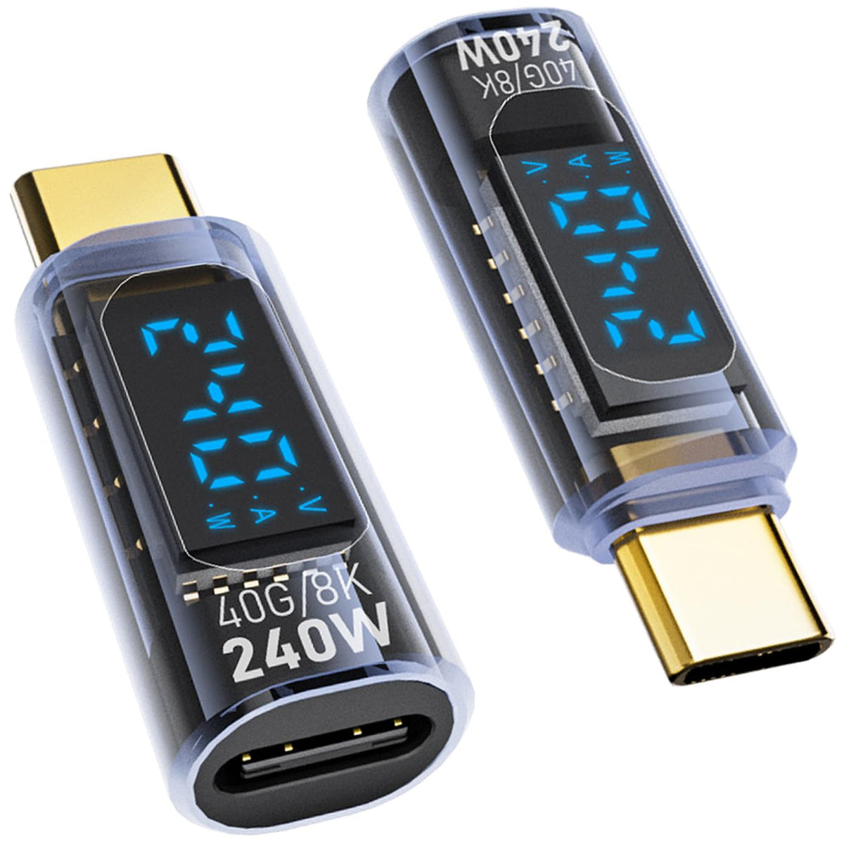 USB C Adapter LED Display 240W PD Fast Charging USB4 40Gbps 8K Video Transparent USB C Male to Female for iPhone 16 15 MacBook Samsung Laptop