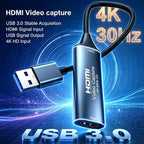 4K 30Hz HDMI to USB 3.0 Video Capture Card 1080P 60FPS Audio Cam Link Adapter Dongle for PS5 PS4 Switch Xbox DSLR Camera OBS Live Streaming Gaming PC