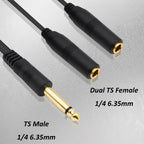 6.35mm 1/4 Inch TS Mono Y Splitter Cable 30cm 1/4 Male to Dual Female Audio Jack Adapter Cord for Electric Guitar Bass Amplifier Microphone Mixer