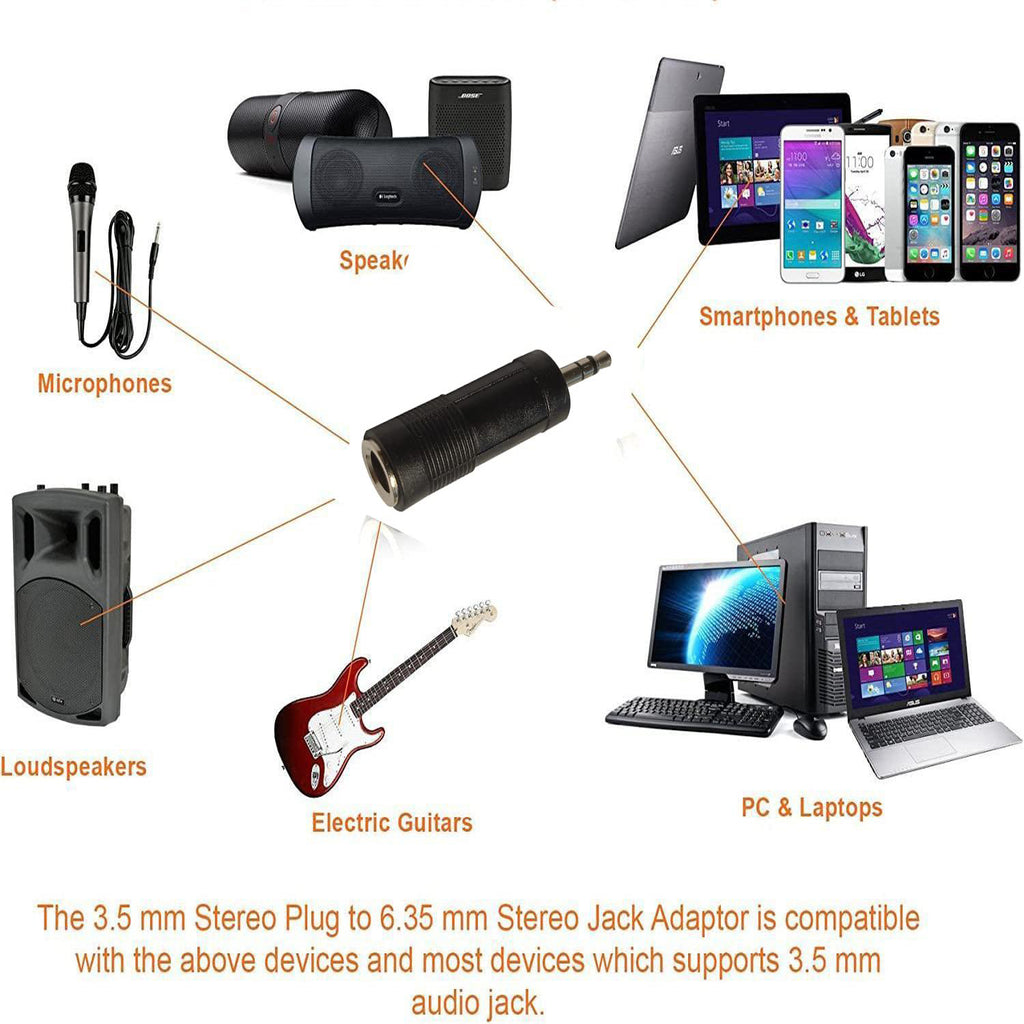 3.5mm Male to 6.35mm Female Audio Adapter 1/8 Male to 1/4 Female Stereo Headphone Jack Converter 6.5mm to 3.5mm TRS Plug for PC Speaker Amp Guitar Piano