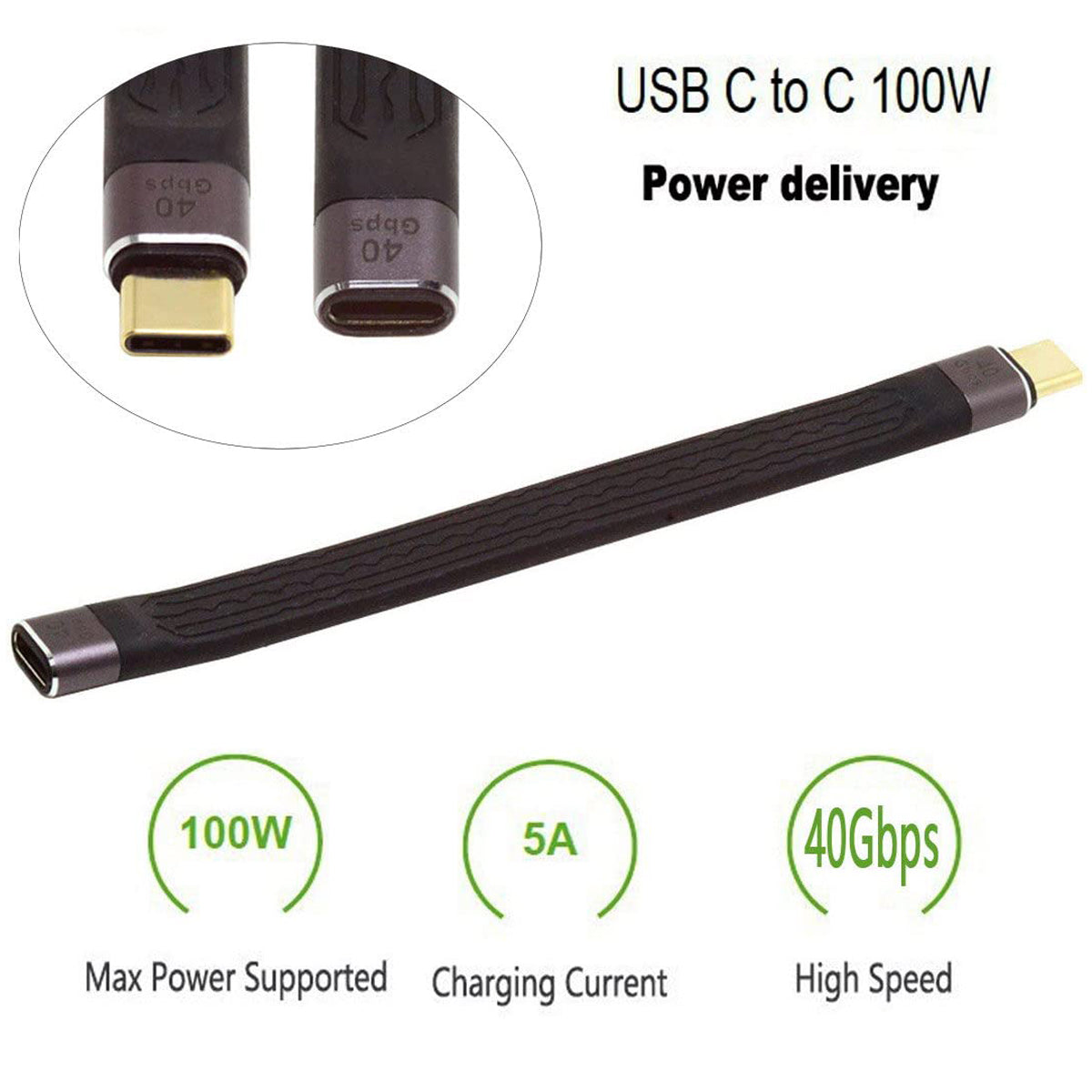 USB C Extension Cable 13cm USB4 Male to Female Flat Cable 40Gbps 100W PD 8K 60Hz Thunderbolt 4 3 Compatible for Dock SSD Monitor Laptop