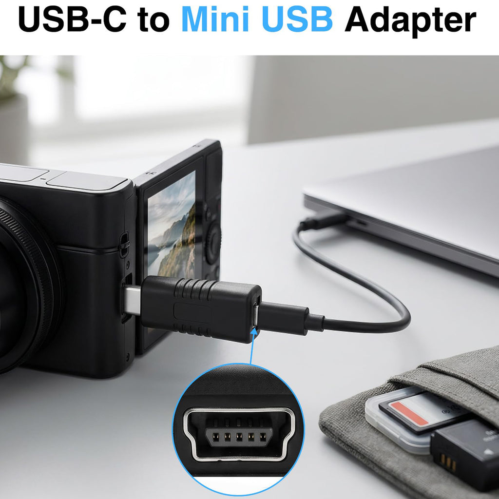 USB C to Mini USB Adapter Type C Male to Mini B 5 Pin Female Converter 480Mbps Data Charging for Dash Cam GPS Digital Camera MP3 Player MacBook PC