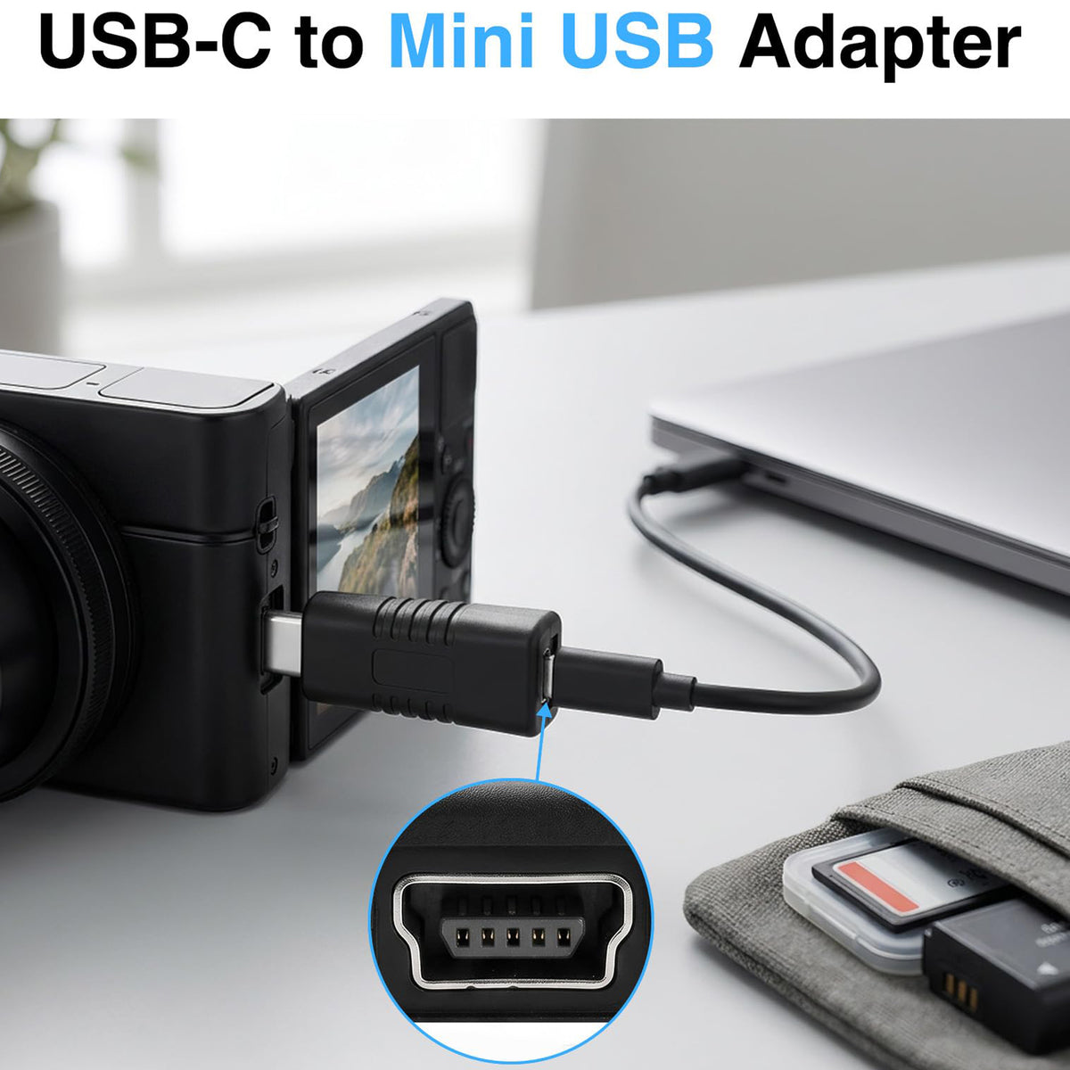USB C to Mini USB Adapter Type C Male to Mini B 5 Pin Female Converter 480Mbps Data Charging for Dash Cam GPS Digital Camera MP3 Player MacBook PC