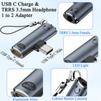 USB C to 3.5mm Headphone Adapter with 100W PD Charging DAC Audio TRRS Mic USB C Charger Port for iPhone 16 15 Galaxy Pixel iPad