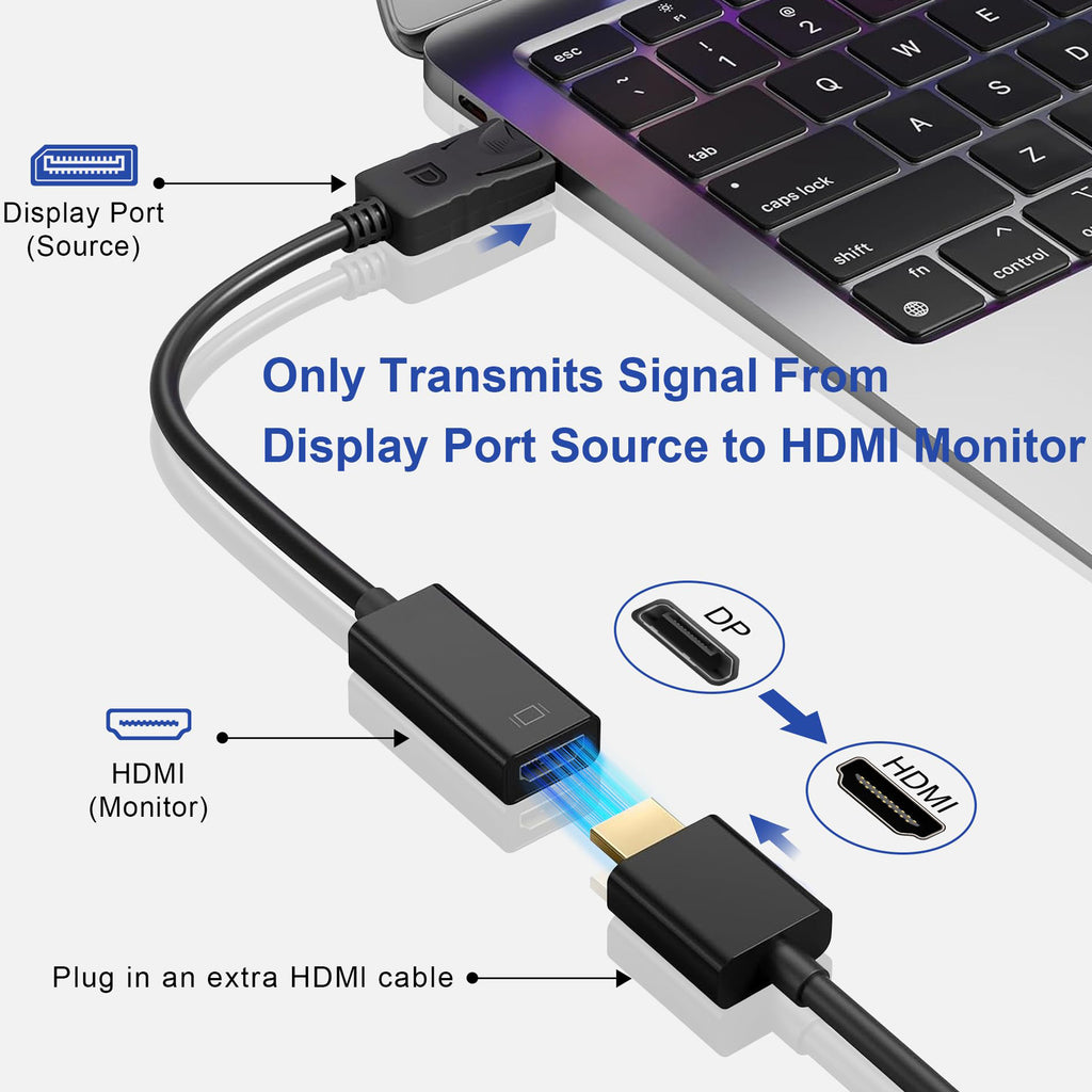 Passive DisplayPort to HDMI Adapter DP Male to HDMI Female 1080p for DP Plus Plus Desktop Laptop Monitor TV Projector