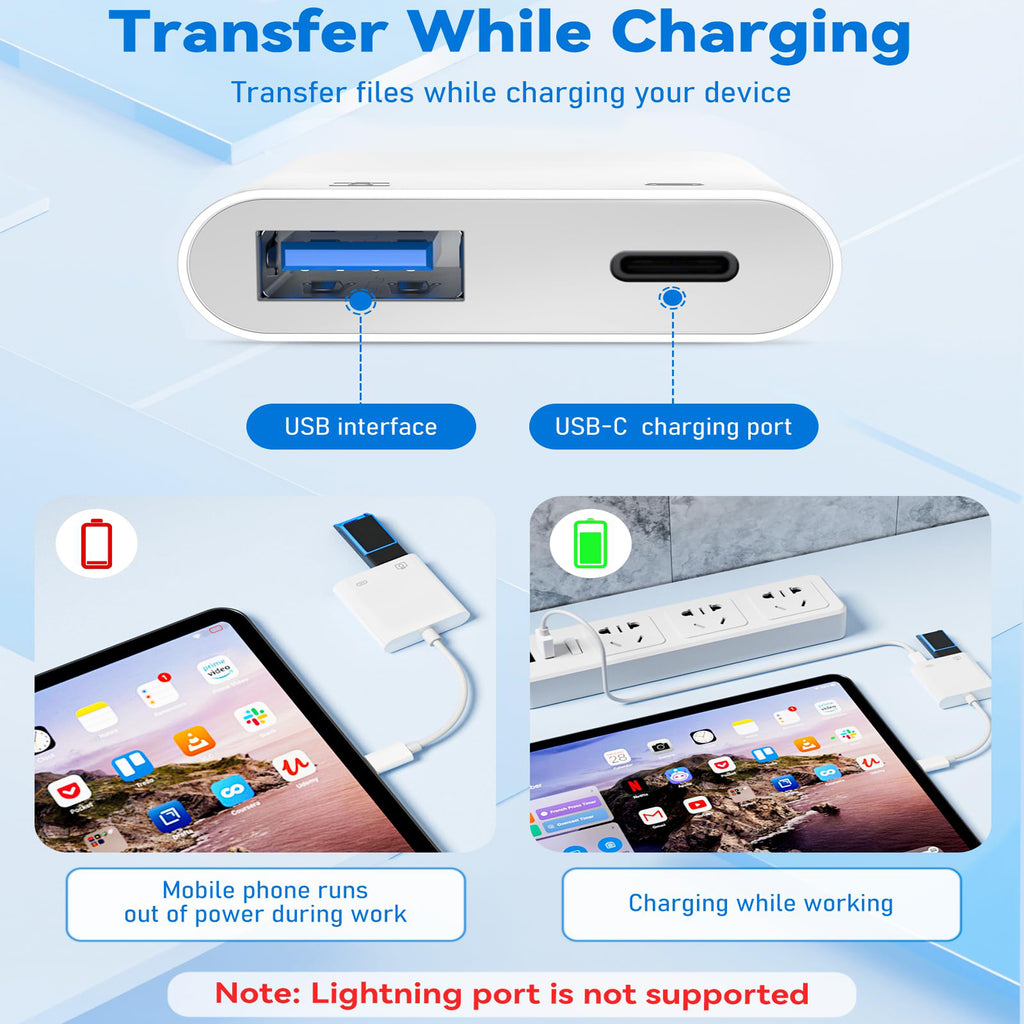 USB C to USB OTG Adapter with 30W PD Fast Charging Port Type C to USB 3.0 Camera Cable for iPhone 16 15 iPad Pro MacBook Galaxy Pixel
