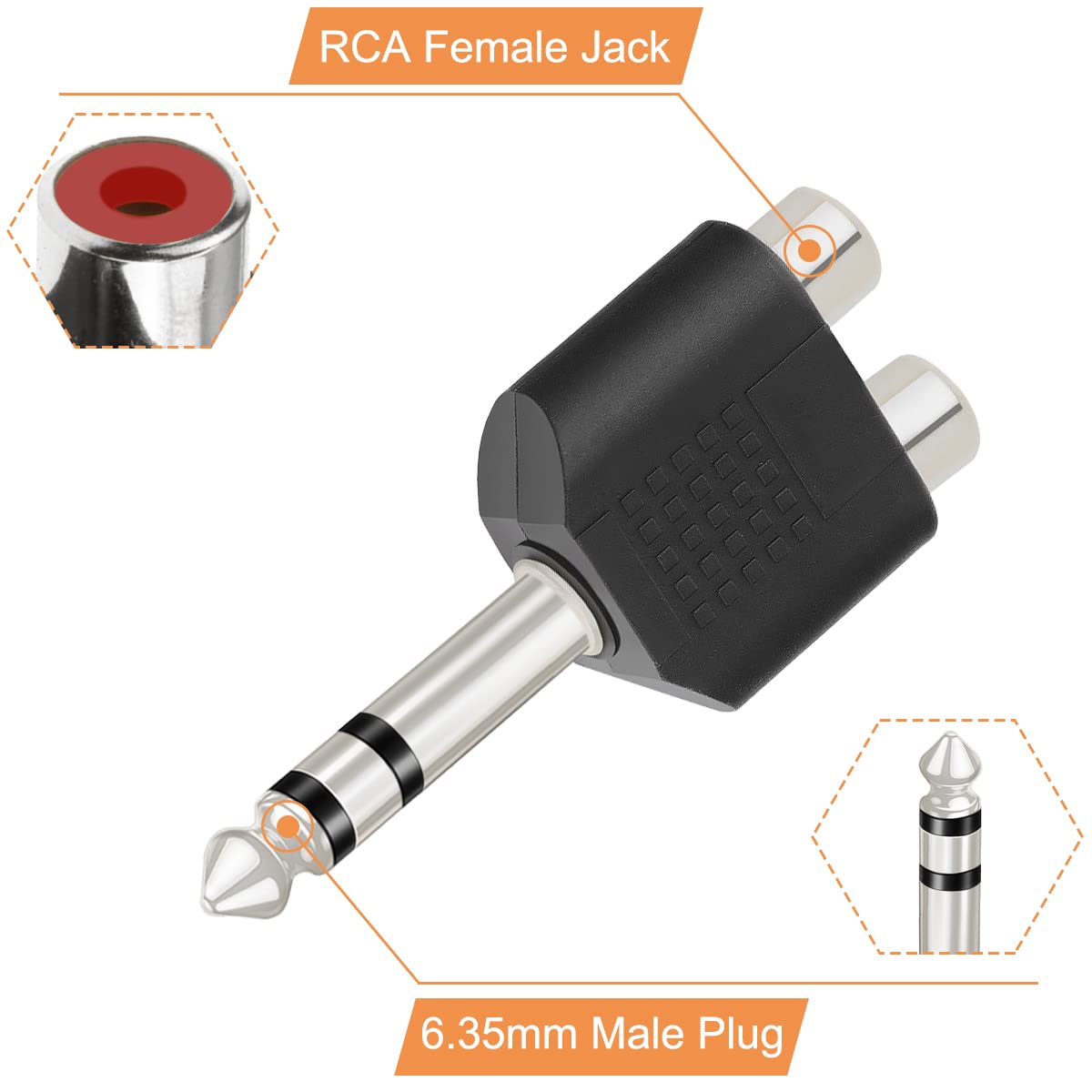 6.35mm to RCA Adapter 1/4 Inch TRS Male to Dual RCA Female Splitter 6.5mm Stereo Phono Audio Converter for Mixer Amplifier Speaker Guitar AV Receiver