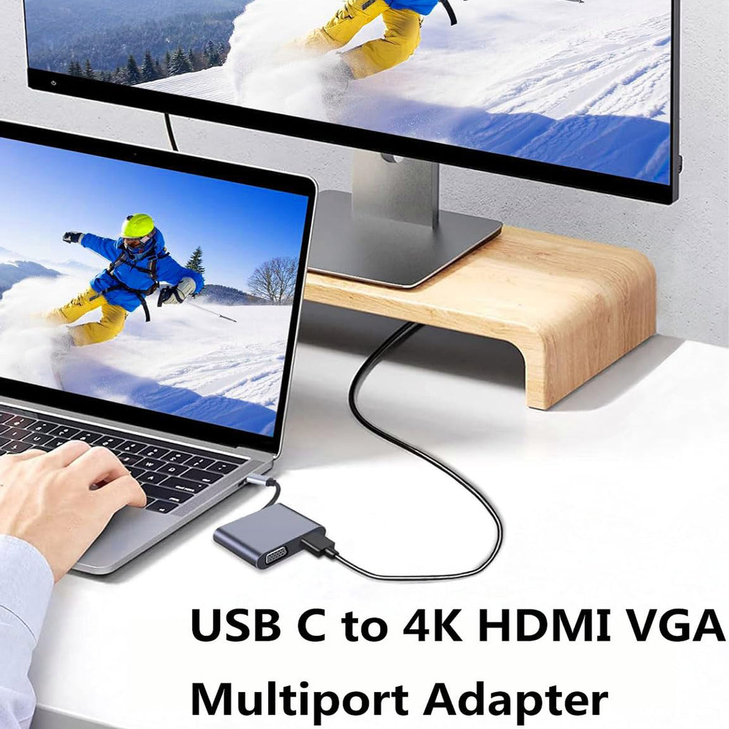 4 in 1 USB C to HDMI VGA Adapter 4K 30Hz 1080P Dual Display Hub with 100W PD Charging USB 3.0 for MacBook Pro Air iPad Surface Dell XPS Switch Steam Deck