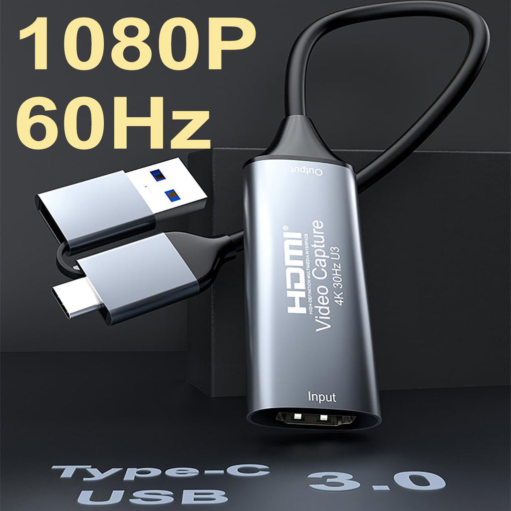 4K HDMI to USB 3.0 Type C Video Capture Card 1080P 60FPS 2-in-1 Dual Connector Cam Link Audio Video Grabber for Streaming Gaming Conferencing OBS