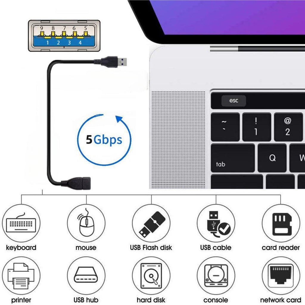 20cm USB 3.0 Type A Male to Female Extension Cable 5Gbps USB Extender for Laptop Keyboard Mouse Printer Flash Drive
